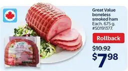Walmart Great Value boneless smoke ham offer