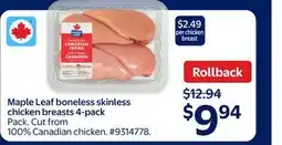 Walmart Maple Leaf boneless skinless chicken breasts 4-pack offer