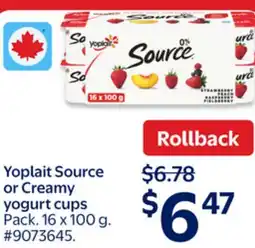 Walmart Yoplait Source or Creamy yogurt cups offer