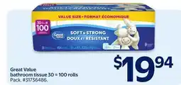 Walmart Great Value bathroom tissue 30 = 100 rolls offer