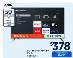 Walmart onn. 50 4K UHD HDR TV offer