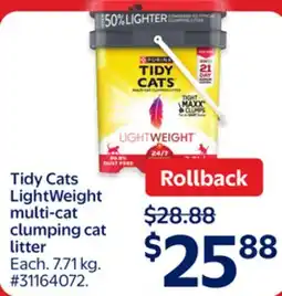 Walmart Tidy Cats LightWeight multi-cat clumping cat litter offer
