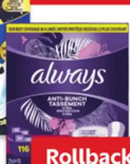Walmart Always Pads or liners offer