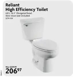 Home Hardware Reliant High Efficiency Toilet offer