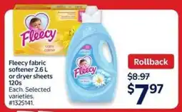 Walmart Fleecy Fabric Softener or Dryer Sheets offer