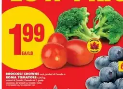 No Frills BROCCOLI CROWNS or ROMA TOMATOES offer