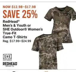 Cabela's RedHead Men's & Youth or SHE Outdoor Women's True-Fit Camo T-Shirts offer