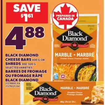 Independent Grocer BLACK DIAMOND CHEESE BARS, 400 G OR SHREDS, 300-320 offer