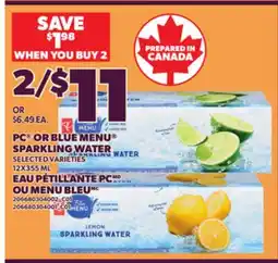 Independent Grocer PC OR BLUE MENU SPARKLING WATER, 12X355 ML offer