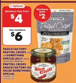 Independent Grocer SNACK FACTORY PRETZEL CRISPS, 200 G OR SOMETHING SPECIAL JELLY, 300 G offer