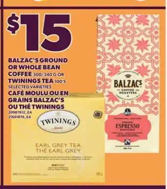 Independent Grocer BALZAC'S GROUND OR WHOLE BEAN COFFEE, 300/340 OR TWININGS TEA, 100'S offer