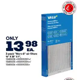 RONA VALU+ 3-pack ''Merv-8 air filters 16 X 25'' X 1 offer
