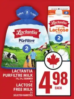 Food Basics LACTANTIA PURFILTRE MILK OR LACTOSE FREE MILK offer