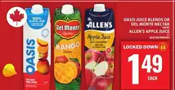 Food Basics OASIS JUICE BLENDS OR DEL MONTE NECTAR OR ALLEN'S APPLE JUICE offer