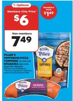 Real Canadian Superstore PILLER'S PEPPERONI PIZZA TOPPINGS 175-250 G OR KOLBASSA, 250-375 G offer