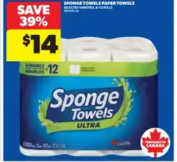 Real Canadian Superstore SPONGE TOWELS PAPER TOWELS, 6 = 12 ROLLS offer