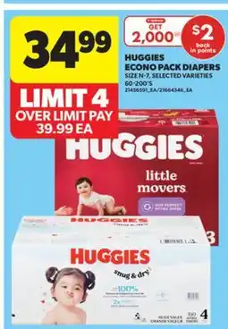 Real Canadian Superstore HUGGIES ECONO PACK DIAPERS, SIZE N - 7, 60-200' S offer