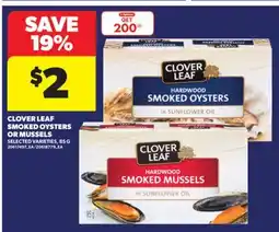 Real Canadian Superstore CLOVER LEAF SMOKED OYSTERS OR MUSSELS, 85 G offer