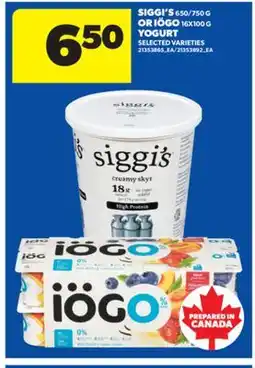 Real Canadian Superstore SIGGI'S 650/750 G OR IÖGO 16X100 G YOGURT offer