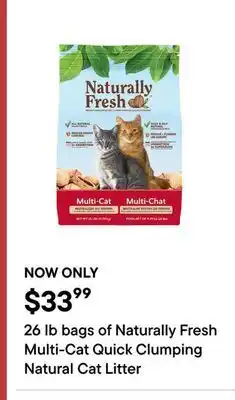 Petvalu 26 lb bags of Naturally Fresh Multi-Cat Quick Clumping Natural Cat Litter offer