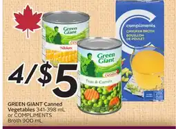 Sobeys GREEN GIANT Canned Vegetables or COMPLIMENTS Broth offer