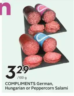 Sobeys COMPLIMENTS German, Hungarian or Peppercorn Salami offer