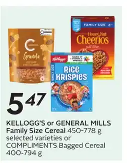 Sobeys KELLOGG'S or GENERAL MILLS Family Size Cereal or COMPLIMENTS Bagged Cereal offer
