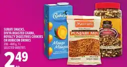 Metro SURATI SNACKS, DIVYA ROASTED CHANA, ROYALTY DIGESTIVES COOKIES OR RUBICON DRINKS offer