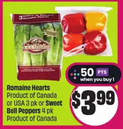 Chalo FreshCo Romaine Hearts Product of Canada or USA 3 pk or Sweet Bell Peppers 4 pk Product of Canada offer