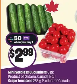 Chalo FreshCo Mini Seedless Cucumbers 6 pk Product of Ontario, Canada No. 1 Grape Tomatoes 283 g Product of Canada offer