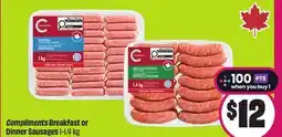 Chalo FreshCo Compliments Breakfast or Dinner Sausages 1-1.4 kg offer