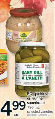 Fortinos PC PICKLES 1 L OR KUHNE SAUERKRAUT, 796 ML offer