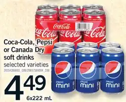 Fortinos COCA-COLA, PEPSI OR CANADA DRY SOFT DRINKS, 6X222 ML offer