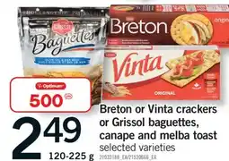 Fortinos BRETON OR VINTA CRACKERS OR GRISSOL BAGUETTES, CANAPE AND MELBA TOAST, 120-225 G offer