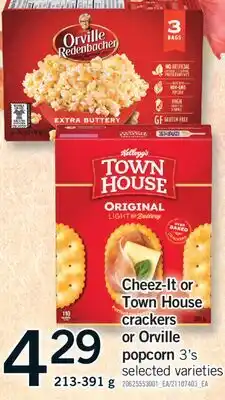 Fortinos CHEEZ-IT OR TOWN HOUSE CRACKERS OR ORVILLE POPCORN, 3's, 213-391 g offer