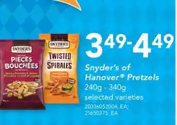 Fortinos SNYDER'S OF HANOVER PRETZELS, 240G - 340G offer