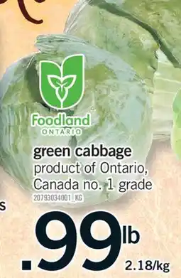Fortinos GREEN CABBAGE offer