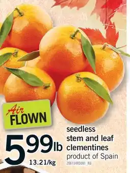 Fortinos SEEDLESS STEM AND LEAF CLEMENTINES offer