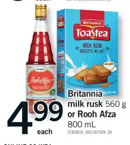 Fortinos BRITANNIA MILK RUSK, 560 G OR ROOH AFZA, 800 ML offer