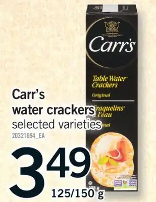Fortinos CARR'S WATER CRACKERS, 125/150 G offer