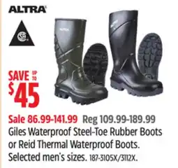 Canadian Tire Giles Waterproof Steel-Toe Rubber Boots or Reid Thermal Waterproof Boots offer