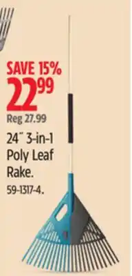 Canadian Tire Yardworks 24˝ 3-in-1 Poly Leaf Rake offer