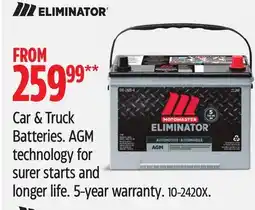 Canadian Tire Motomaster Car & Truck Batteries. AGM technology for surer starts and longer life. 5 year warranty offer