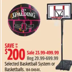 Canadian Tire Selected Basketball System or Basketballs offer