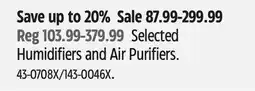 Canadian Tire Selected Humidifiers and Air Purifiers offer