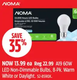 Canadian Tire Noma A19 60W LED Non-Dimmable Bulbs, 8-Pk offer