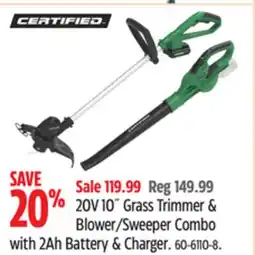 Canadian Tire Certified 20V 10 Grass Trimmer & Blower/Sweeper Combo with 2Ah Battery & Charger offer