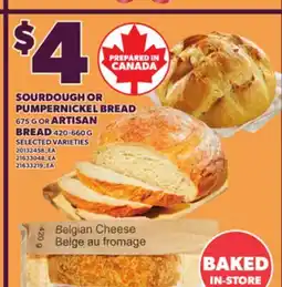Loblaws SOURDOUGH OR PUMPERNICKEL BREAD 675 G., ARTISAN BREAD 420-660 G offer