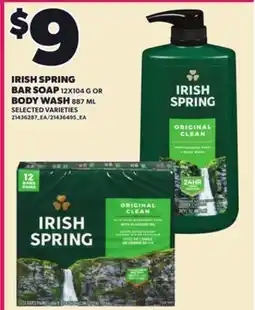 Loblaws IRISH SPRING BAR SOAP 12X104 G OR BODY WASH 887 ML offer
