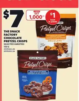 Loblaws THE SNACK FACTORY CHOCOLATE PRETZEL CRISPS, 155 G offer